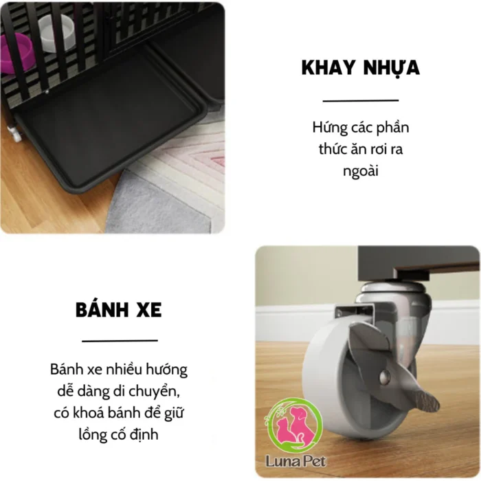 Lồng chuồng cho chó lớn sơn tĩnh điện có bánh xe